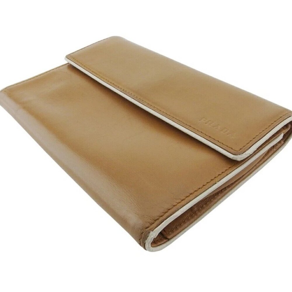 PRADA Tri-fold wallet Brown White Women Authentic secondhand